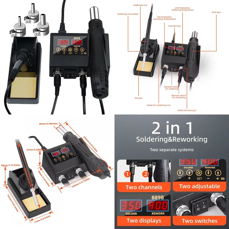 Estación de Soldadura de Aire  - Smd Rework Station Hot Air Soldering 2 In 1 reseña y precio