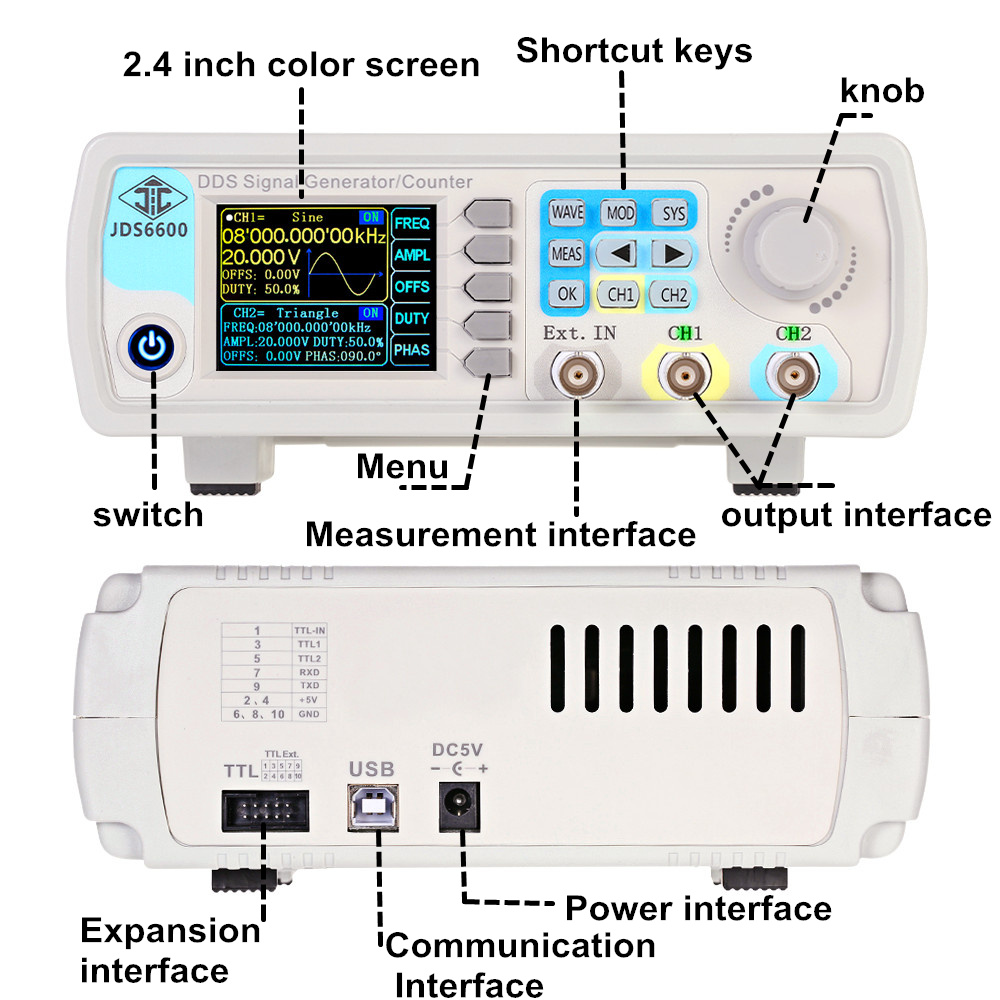 JDS6600 15/30/40/50/60MHz DDS  - Dual Channel Arbitrary Waveform Function Generator 60Mhz reseña y precio