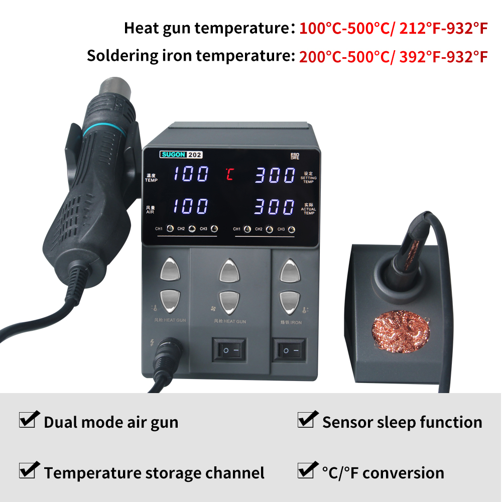 SUGON-202-Estación de soldadur - Smd Rework Station Hot Air Soldering 2 In 1 reseña y precio