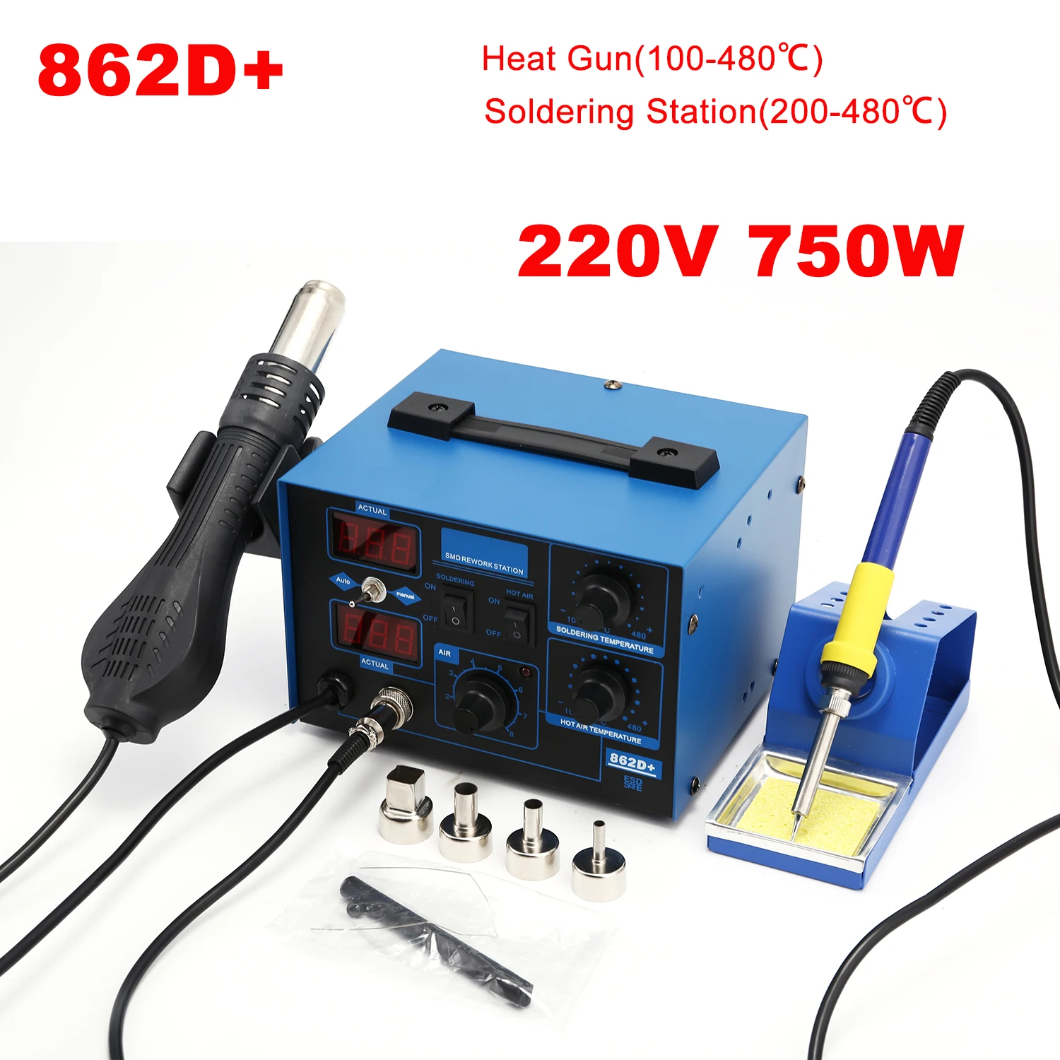 Estación de soldadura 862D+ 2  - Smd Rework Station Hot Air Soldering 2 In 1 reseña y precio